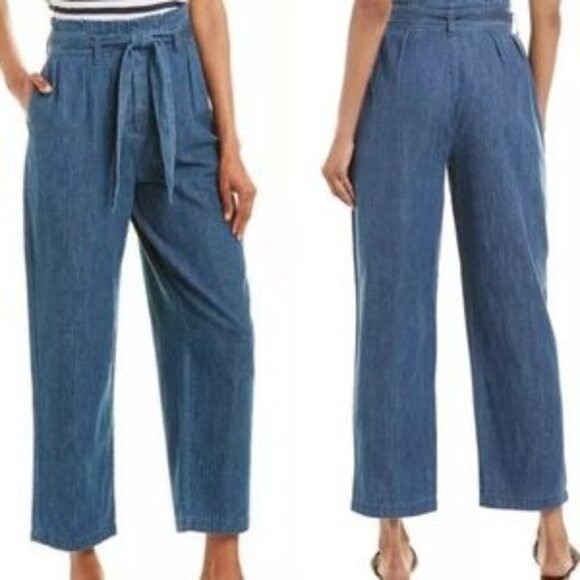 J.CREW Paper-Bag Pant Chambray Denim High Waist Tie Belt Pockets Pleated An054 0 - Picture 1 of 13